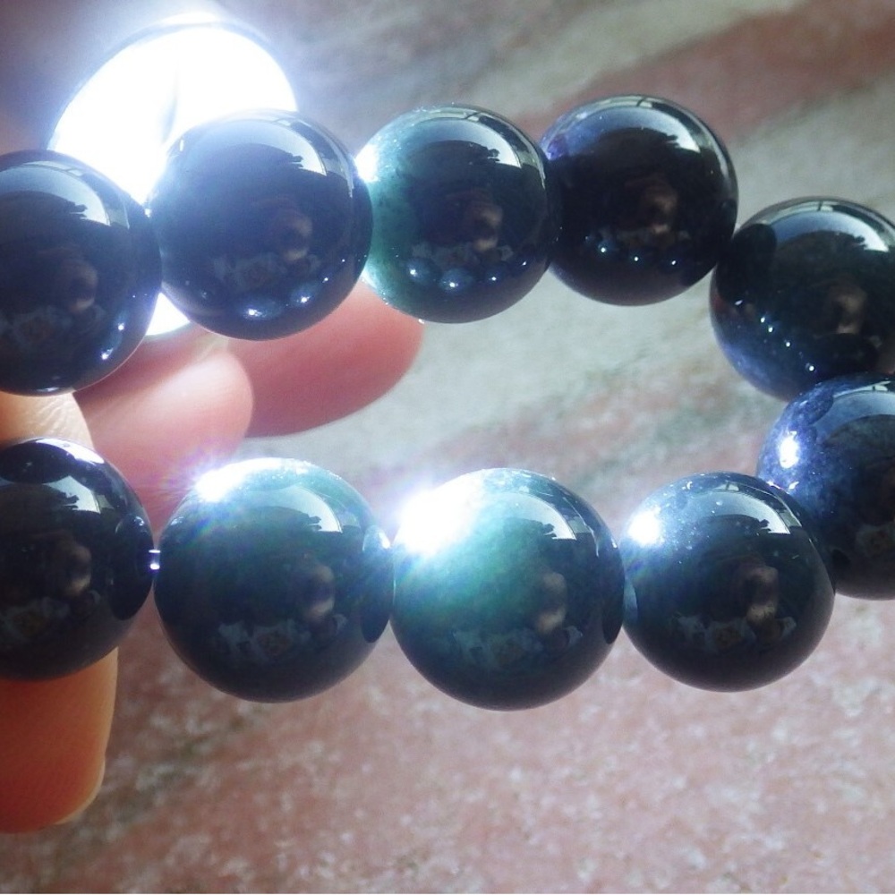 Certified Myanmar Burmese Jadeite mo cui Jade Circle Bead Bangle Bracelet - Picture 5 of 9